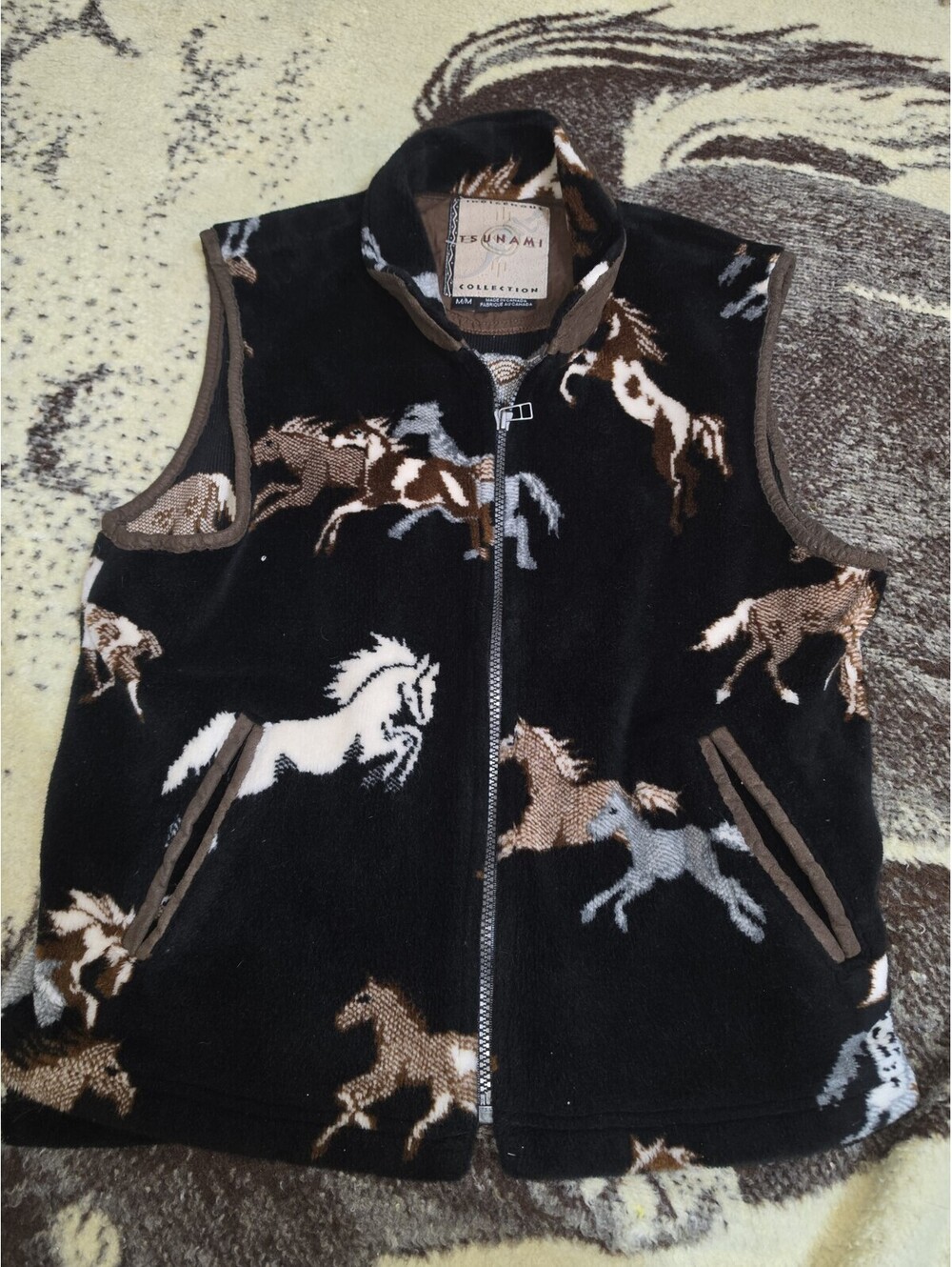 Tsunami Womens M Fleece Vest Horse Black Western Equestrian Full Zip Canada